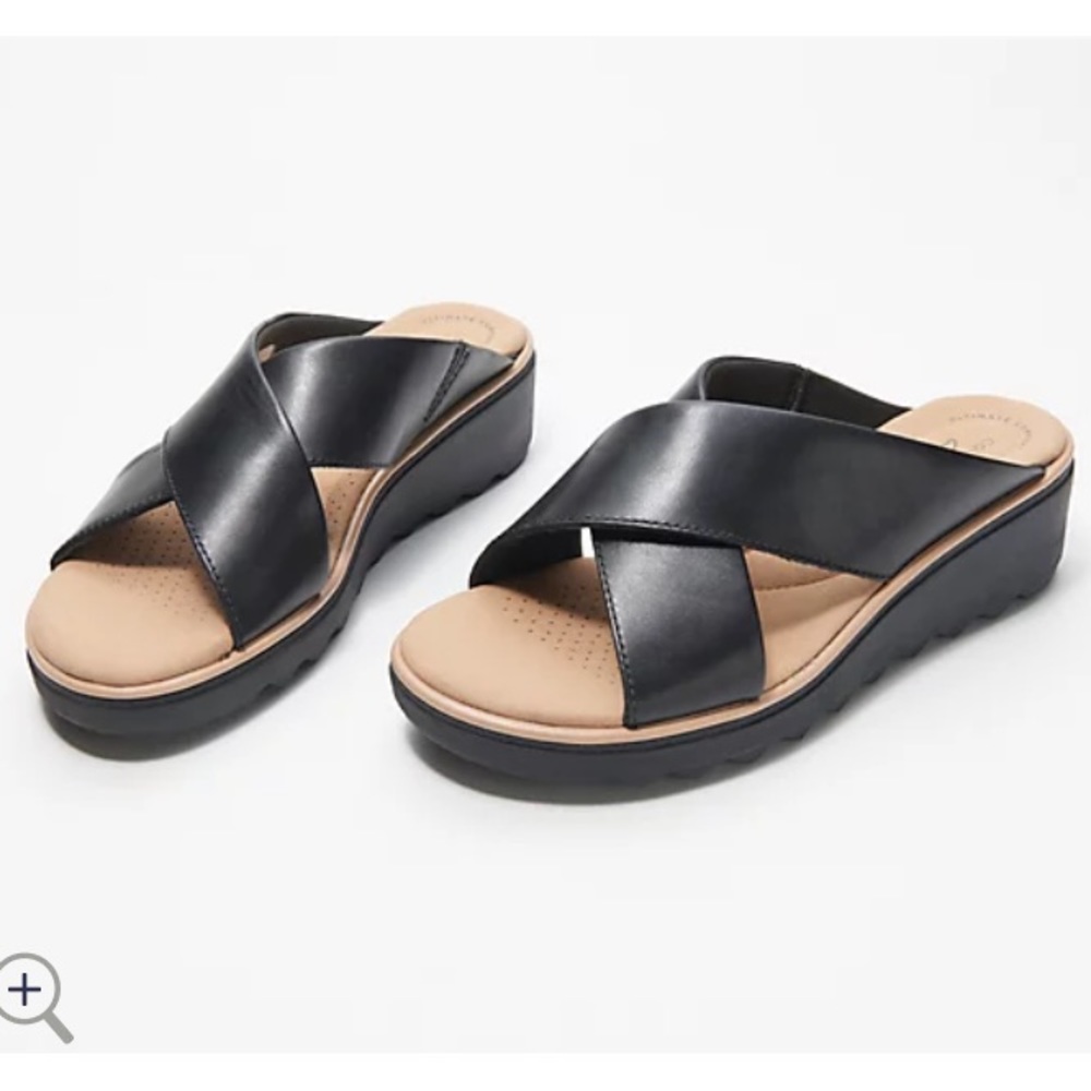 CLARKS Jillian Gem Wedge Leather Sandals Black 6